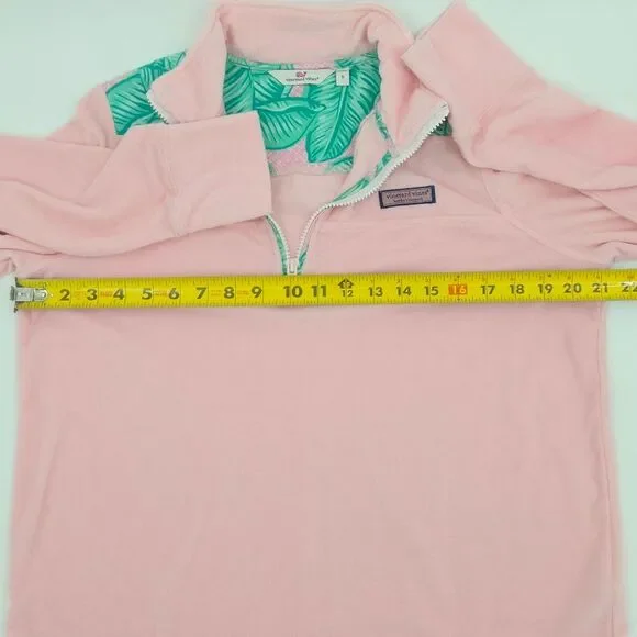 Vineyard Vines Terry Pullover Top Womens Size Small 1/4 Zip Banana Leaf Preppy - Picture 7 of 8